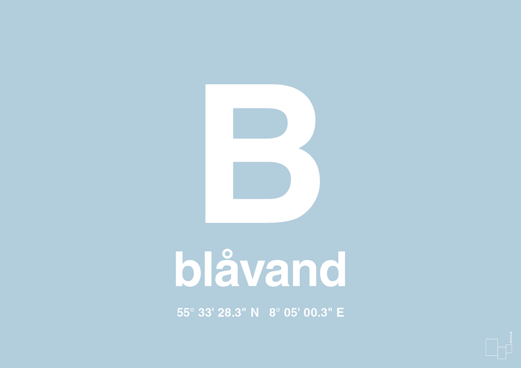 plakat: byplakat blåvand med koordinater - heavenly blue-Byer-A1two3