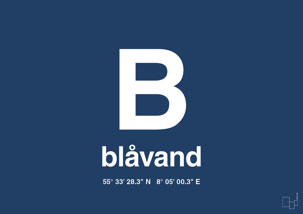 plakat: byplakat blåvand med koordinater - lapis blue-Byer-A1two3