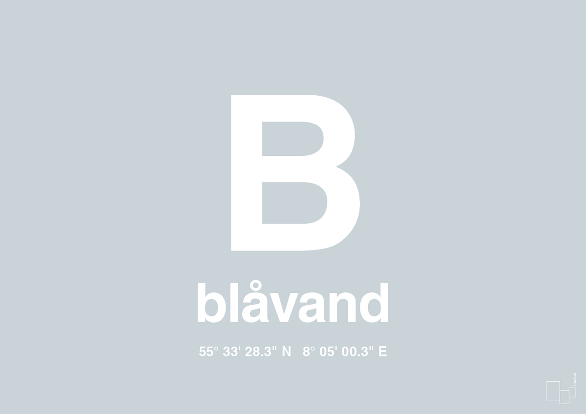 plakat: byplakat blåvand med koordinater - light drizzle-Byer-A1two3