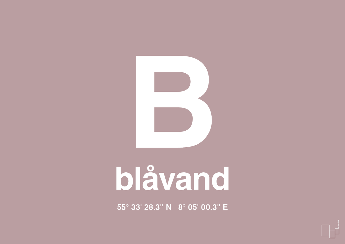 plakat: byplakat blåvand med koordinater - light rose-Byer-A1two3