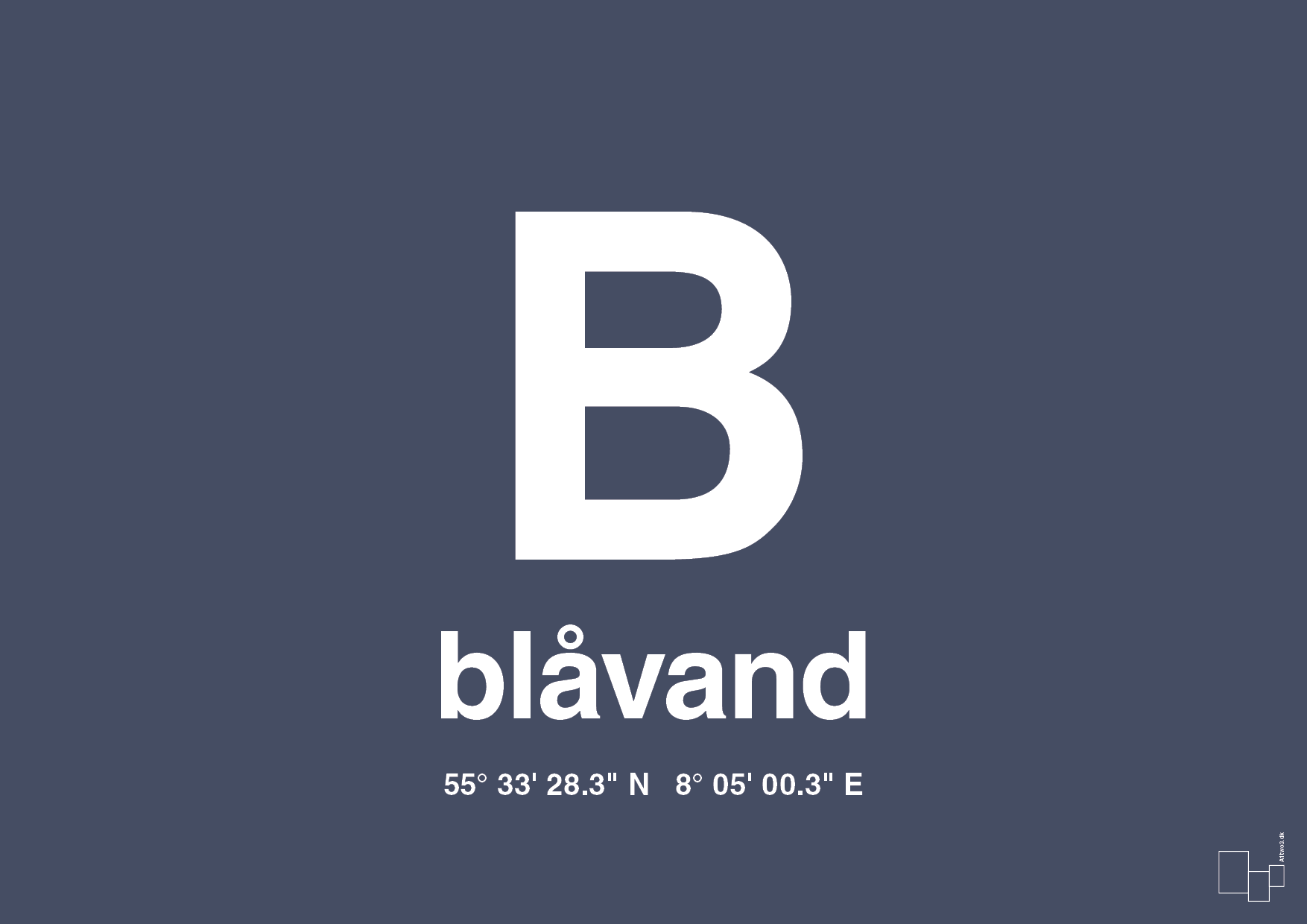 Byplakat blåvand med koordinater - petrol-Byer-A1two3