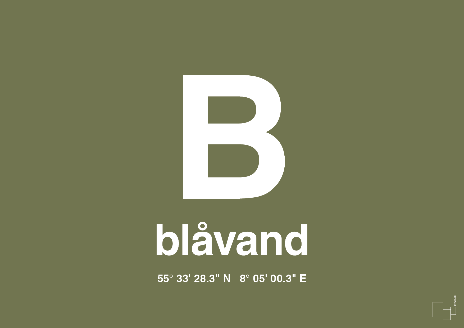 plakat: byplakat blåvand med koordinater - secret meadow-Byer-A1two3