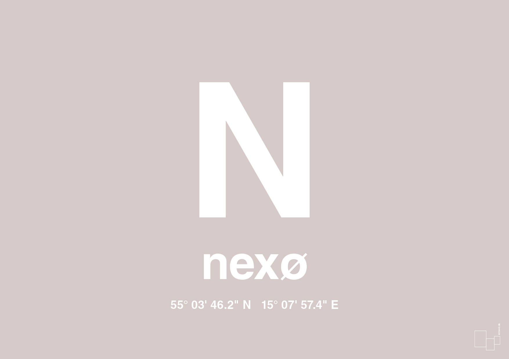 plakat: byplakat nexø med koordinater - broken beige-Byer-A1two3