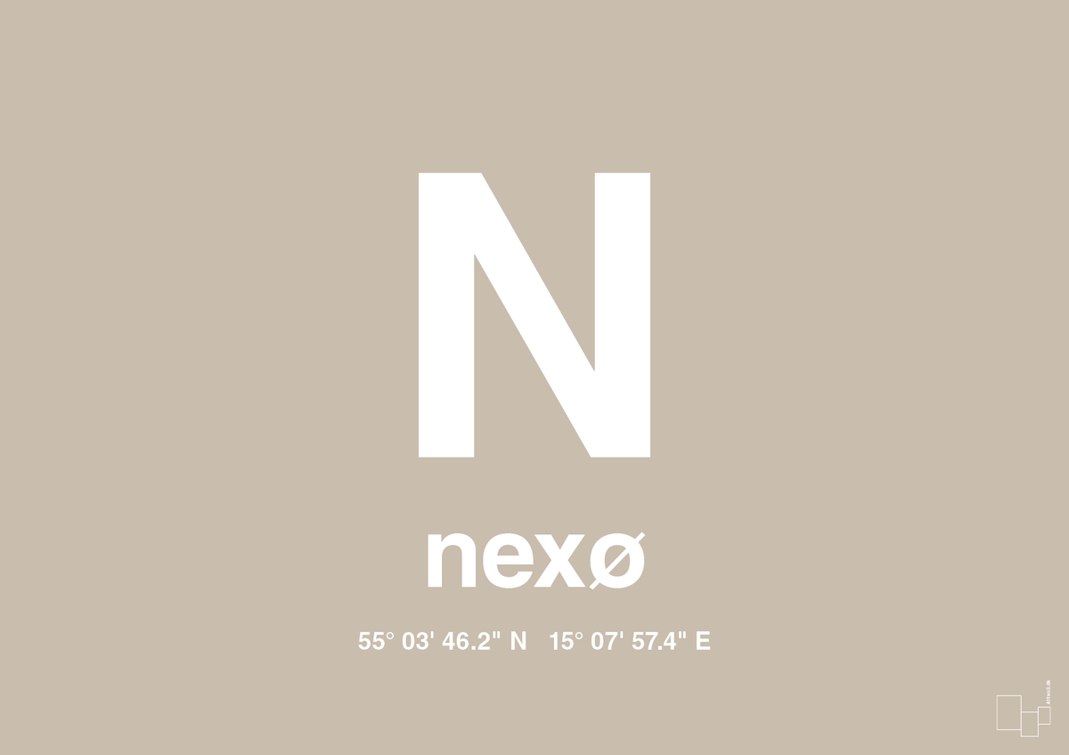 plakat: byplakat nexø med koordinater - creamy mushroom-Byer-A1two3