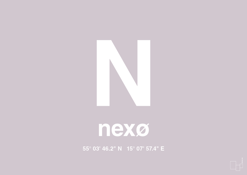 plakat: byplakat nexø med koordinater - dusty lilac-Byer-A1two3