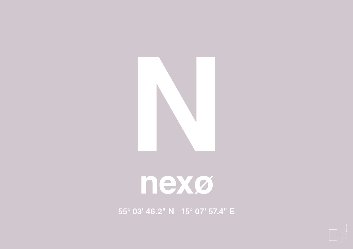 plakat: byplakat nexø med koordinater - dusty lilac-Byer-A1two3