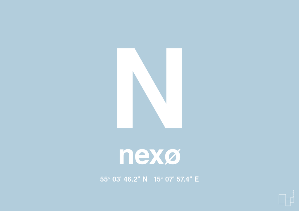 plakat: byplakat nexø med koordinater - heavenly blue-Byer-A1two3