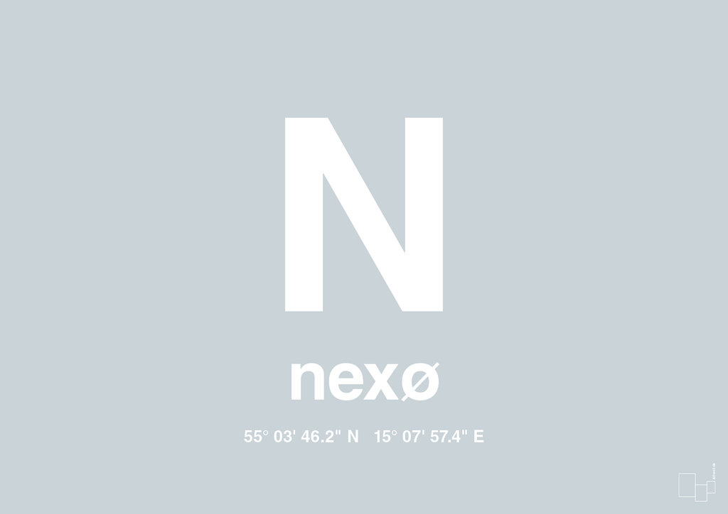 plakat: byplakat nexø med koordinater - light drizzle-Byer-A1two3