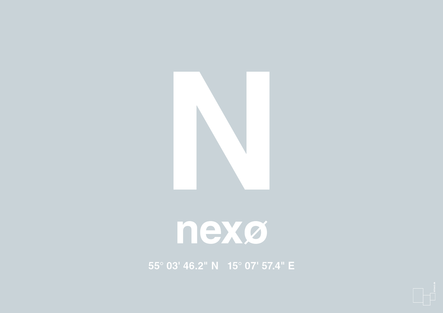 plakat: byplakat nexø med koordinater - light drizzle-Byer-A1two3