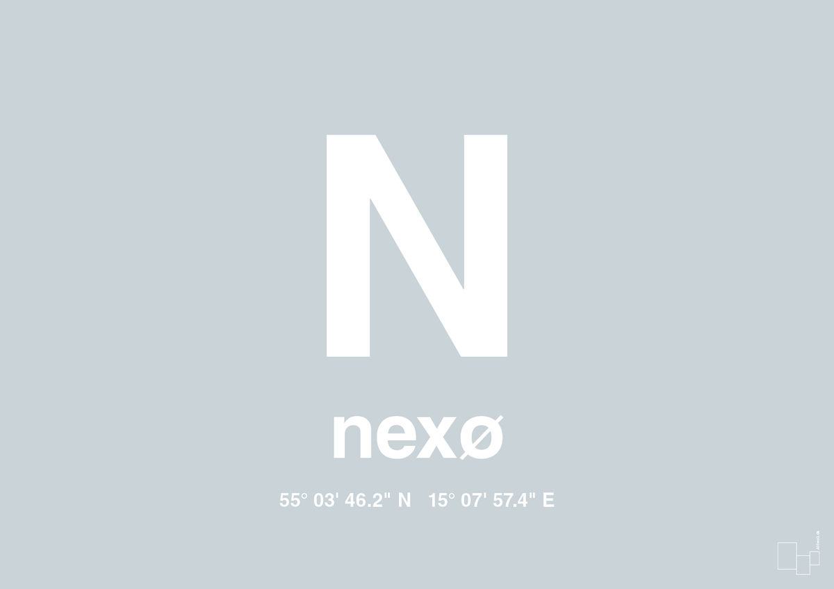 plakat: byplakat nexø med koordinater - light drizzle-Byer-A1two3