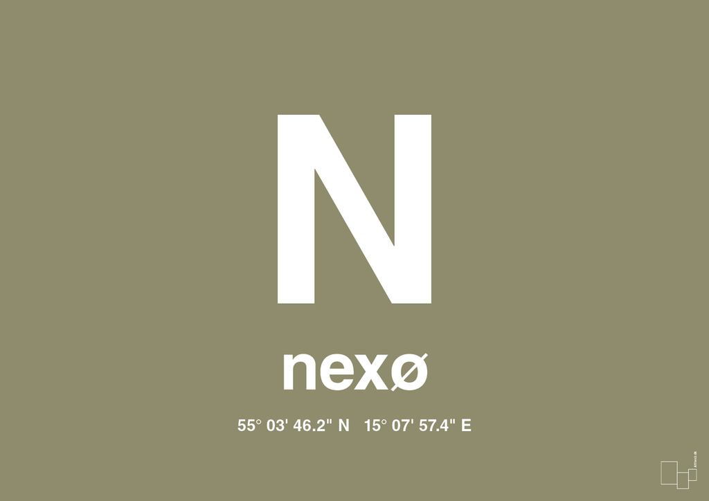 plakat: byplakat nexø med koordinater - misty forrest-Byer-A1two3