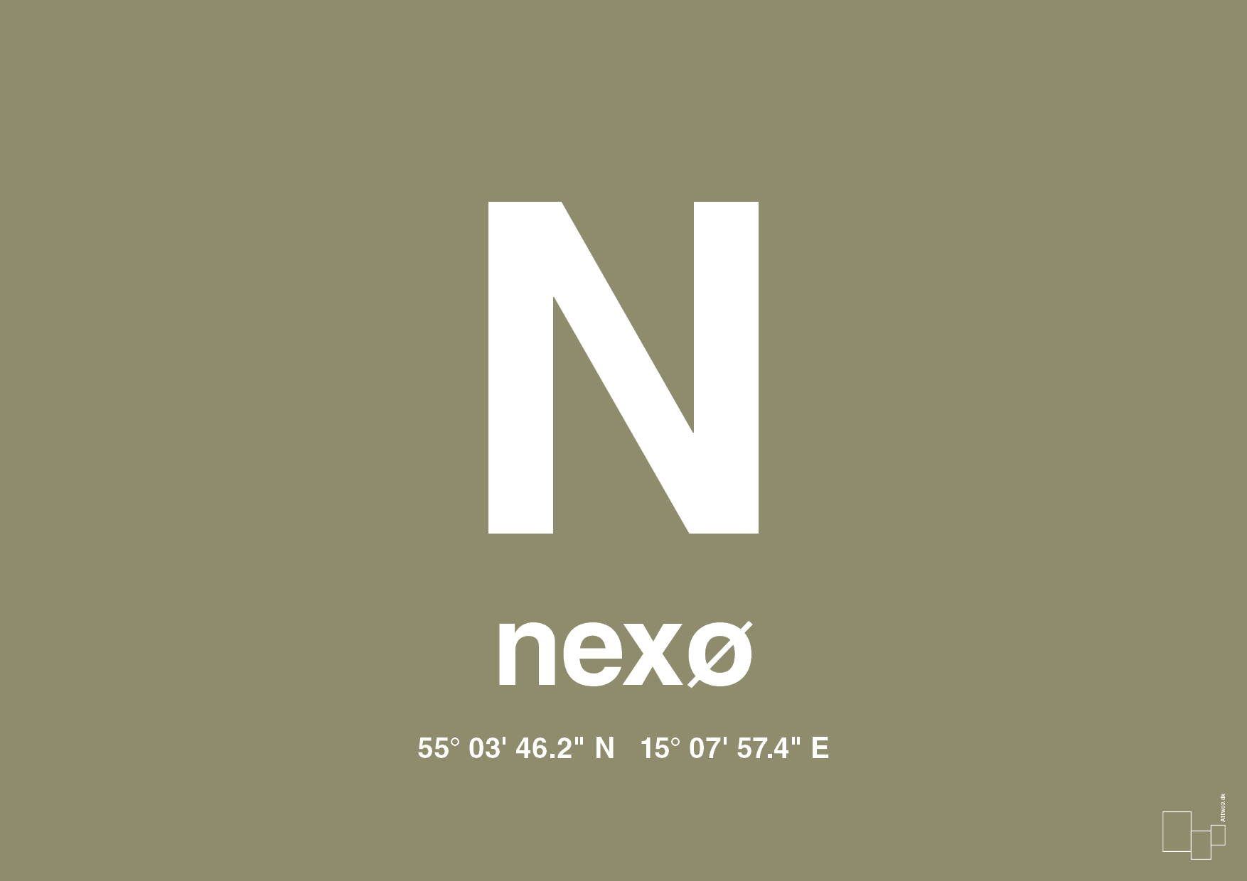 plakat: byplakat nexø med koordinater - misty forrest-Byer-A1two3