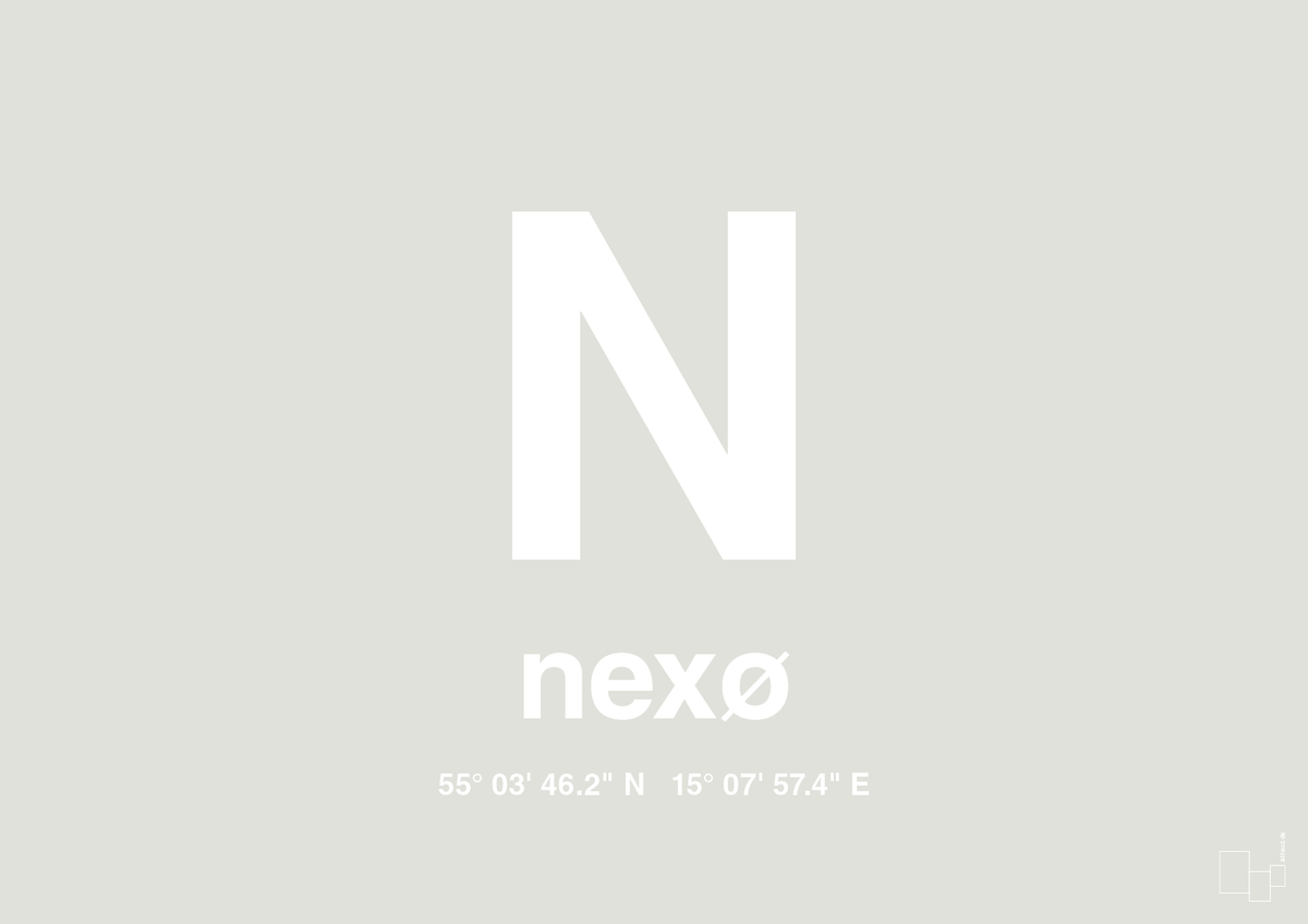 plakat: byplakat nexø med koordinater - painters white-Byer-A1two3