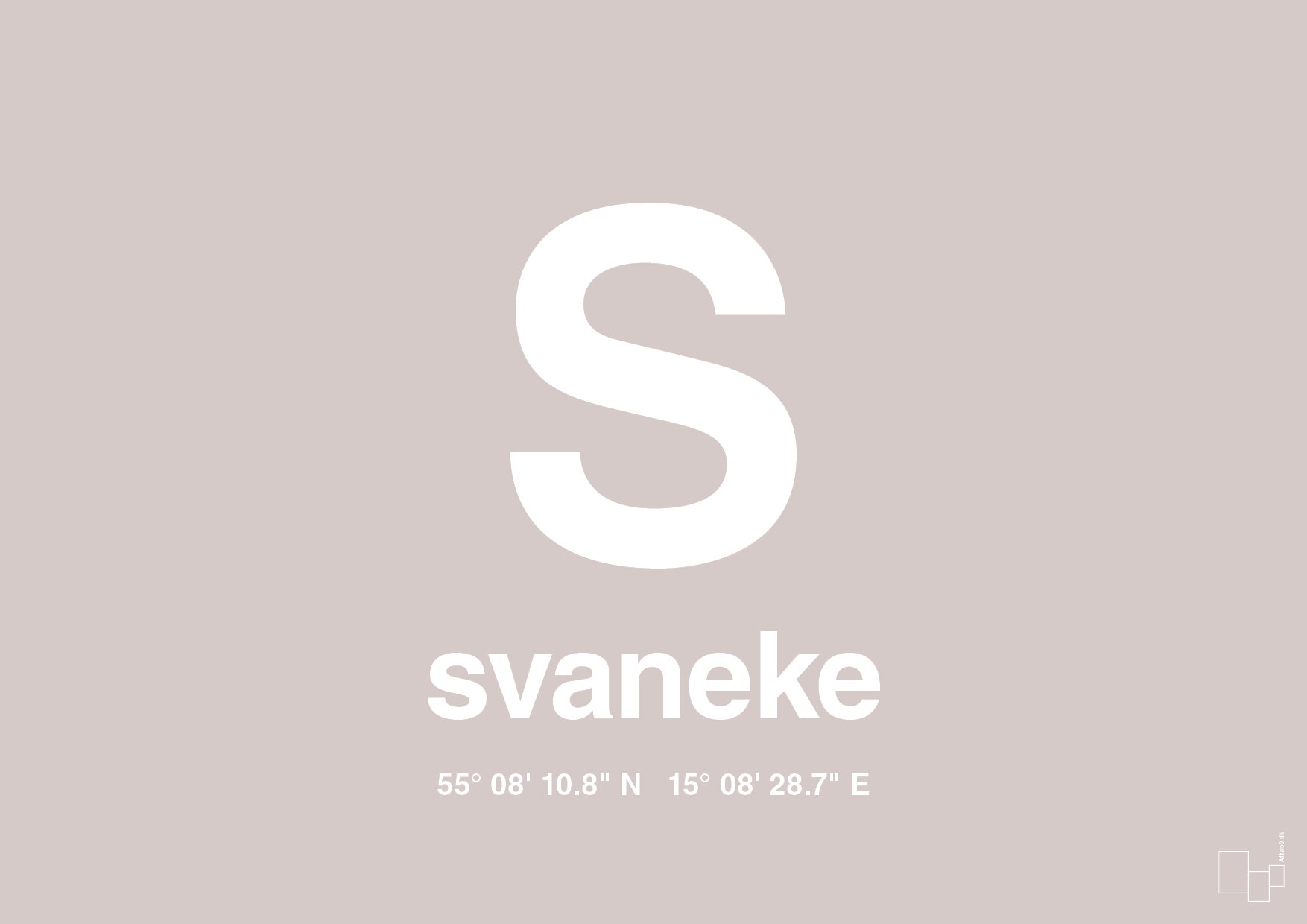 plakat: byplakat svaneke med koordinater - broken beige-Byer-A1two3