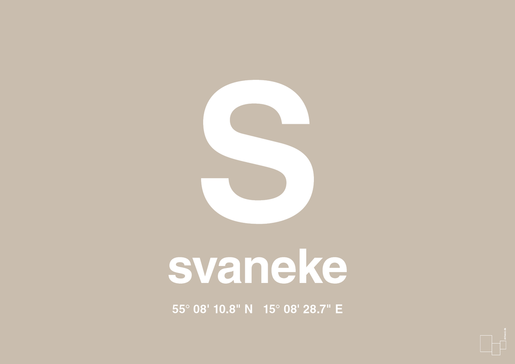 plakat: byplakat svaneke med koordinater - creamy mushroom-Byer-A1two3