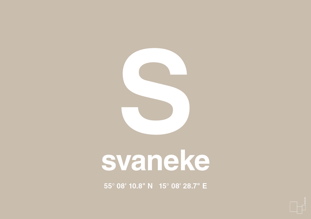 plakat: byplakat svaneke med koordinater - creamy mushroom-Byer-A1two3