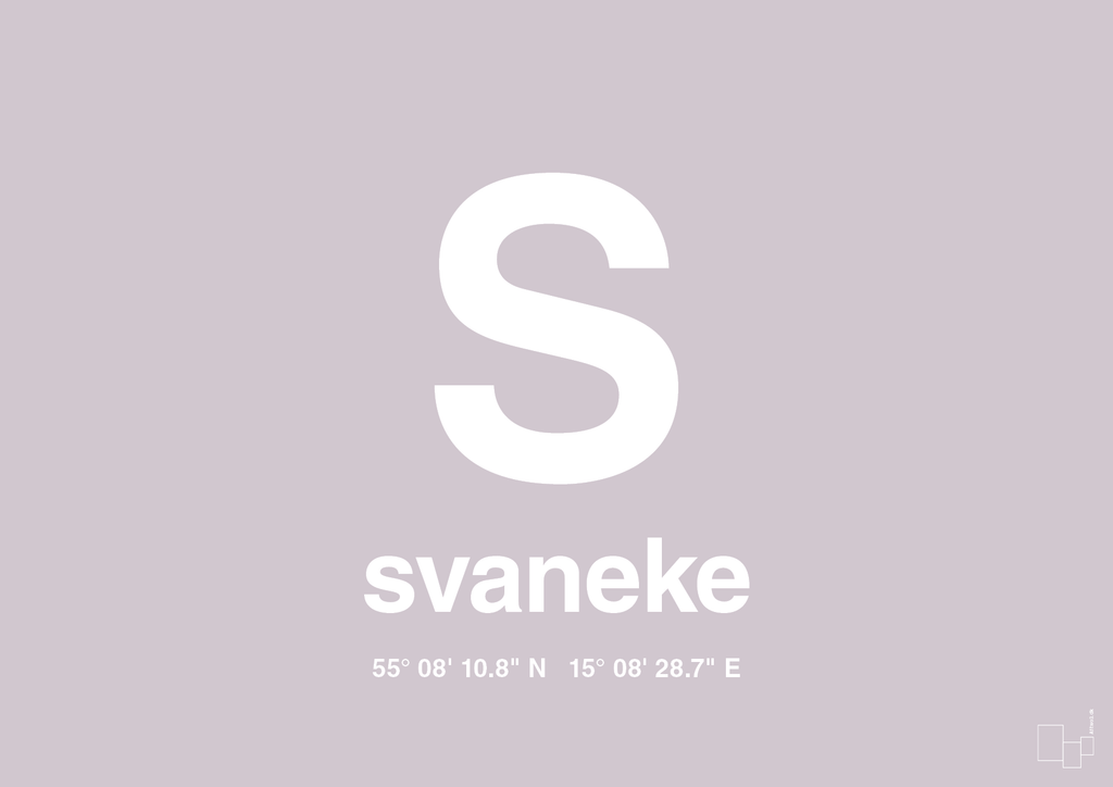 plakat: byplakat svaneke med koordinater - dusty lilac-Byer-A1two3