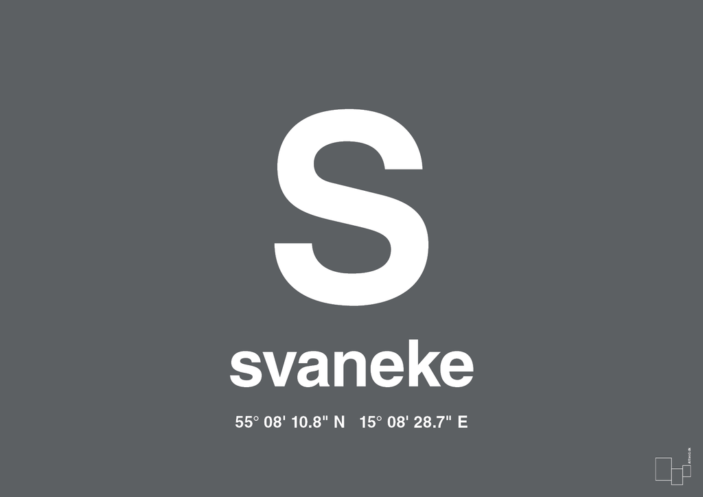 plakat: byplakat svaneke med koordinater - graphic charcoal-Byer-A1two3