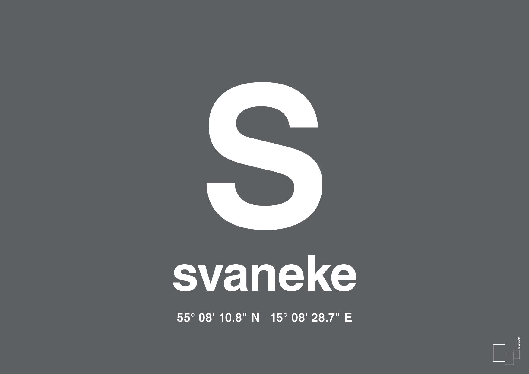 plakat: byplakat svaneke med koordinater - graphic charcoal-Byer-A1two3