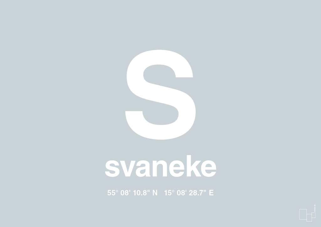 plakat: byplakat svaneke med koordinater - light drizzle-Byer-A1two3