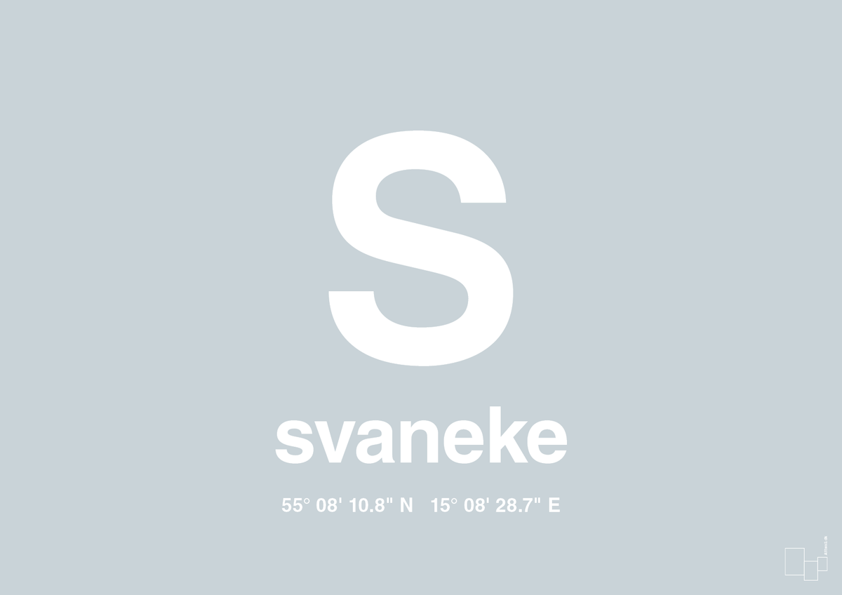 plakat: byplakat svaneke med koordinater - light drizzle-Byer-A1two3