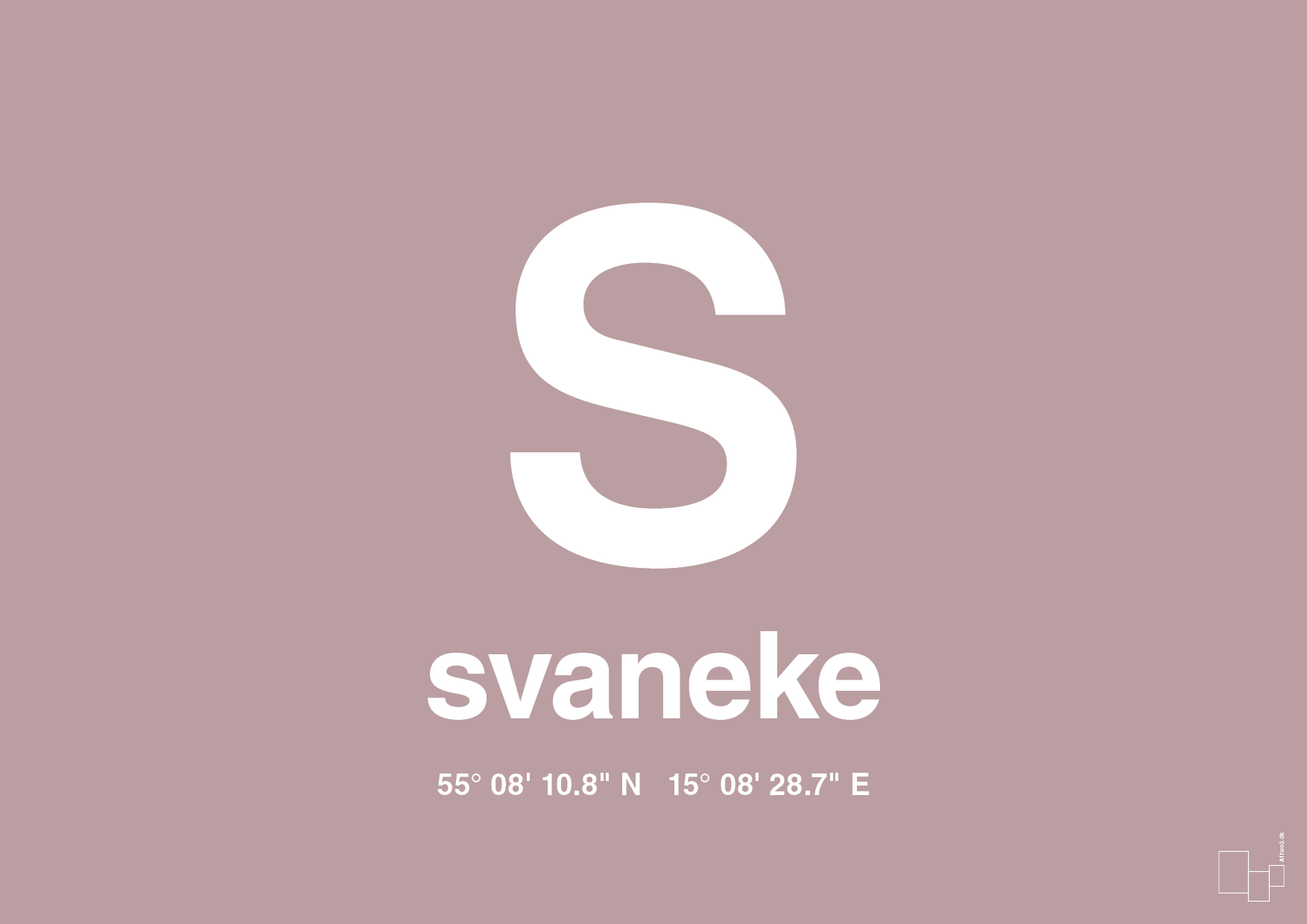 plakat: byplakat svaneke med koordinater - light rose-Byer-A1two3