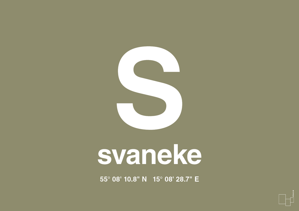 plakat: byplakat svaneke med koordinater - misty forrest-Byer-A1two3