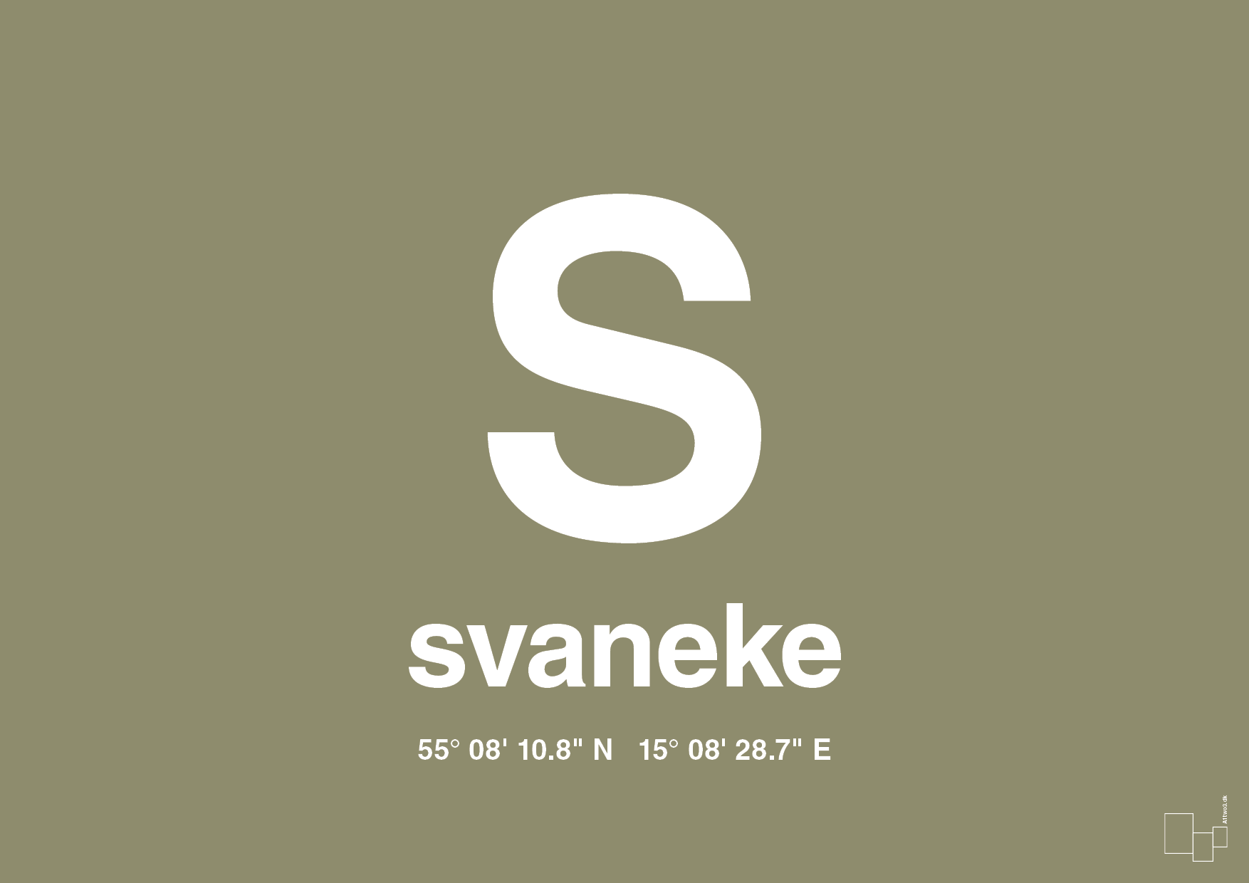 plakat: byplakat svaneke med koordinater - misty forrest-Byer-A1two3