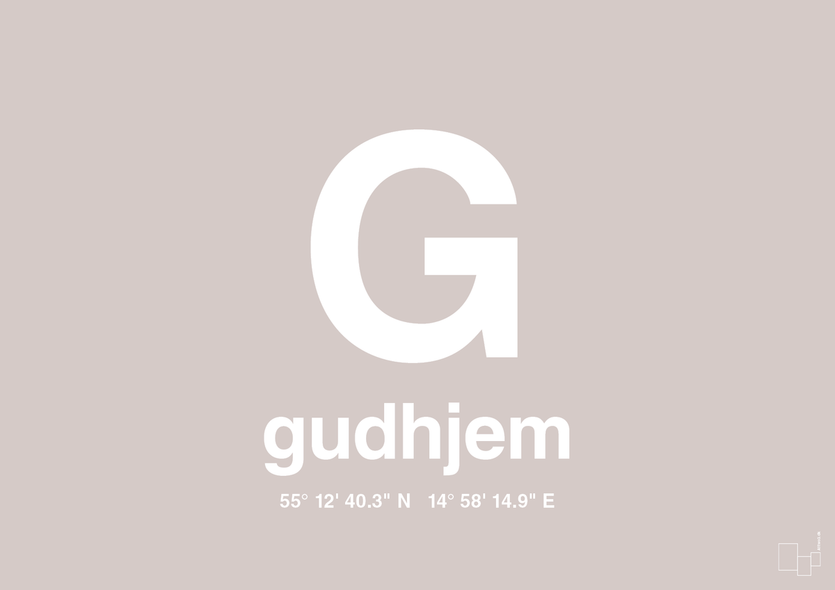 plakat: byplakat gudhjem med koordinater - broken beige-Byer-A1two3