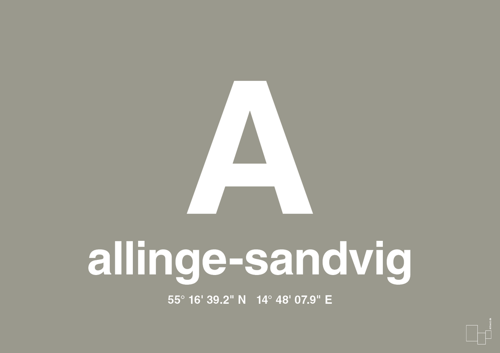 plakat: byplakat allinge-sandvig med koordinater - battleship gray-Byer-A1two3