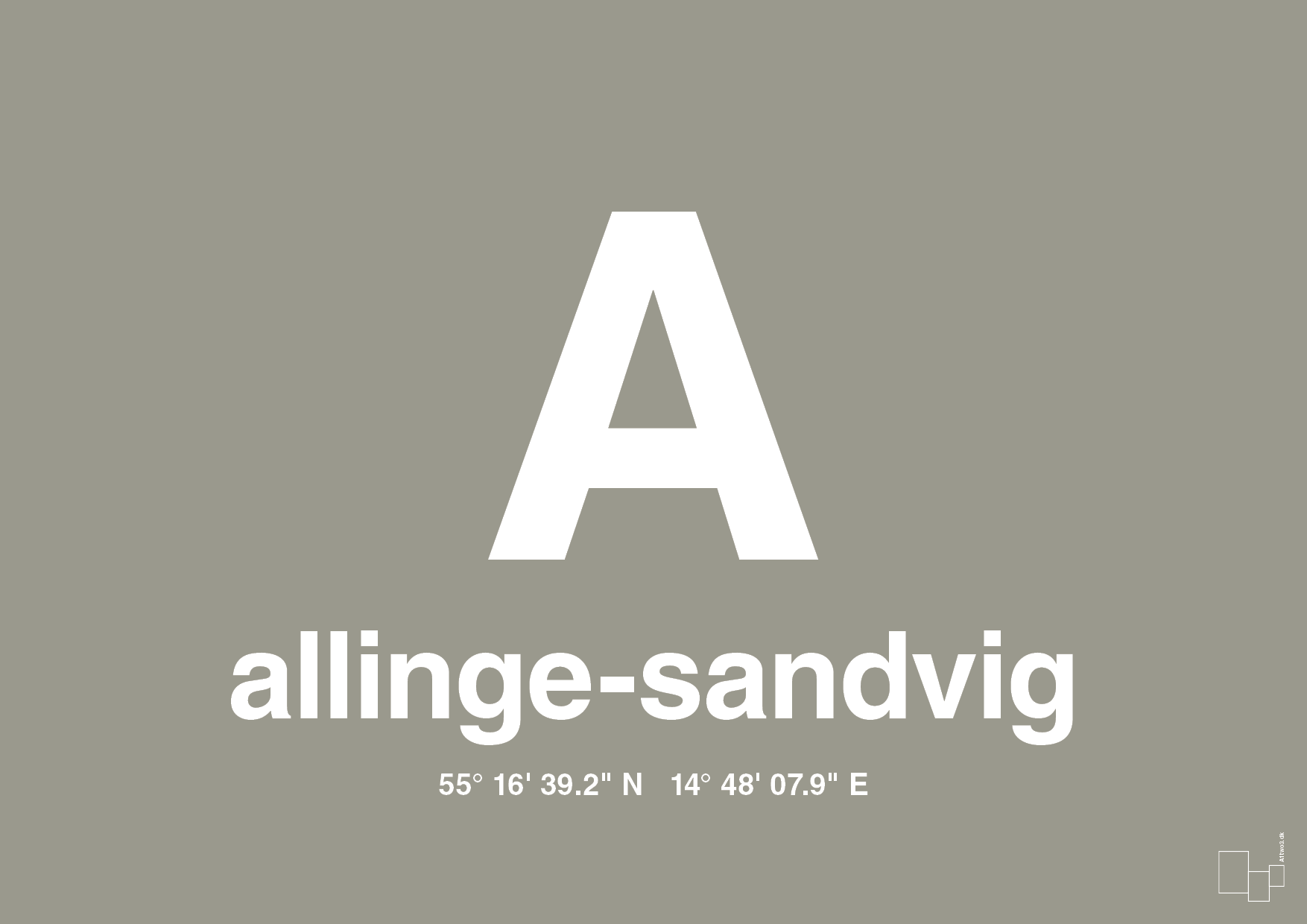 plakat: byplakat allinge-sandvig med koordinater - battleship gray-Byer-A1two3