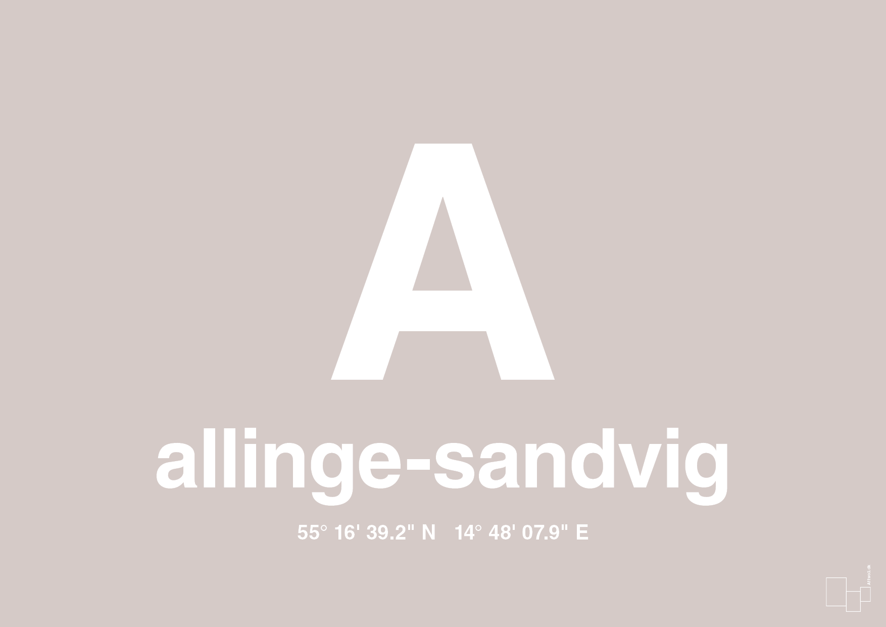 plakat: byplakat allinge-sandvig med koordinater - broken beige-Byer-A1two3