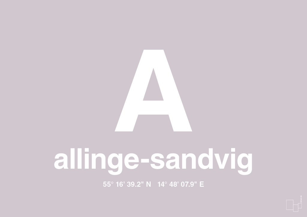 plakat: byplakat allinge-sandvig med koordinater - dusty lilac-Byer-A1two3