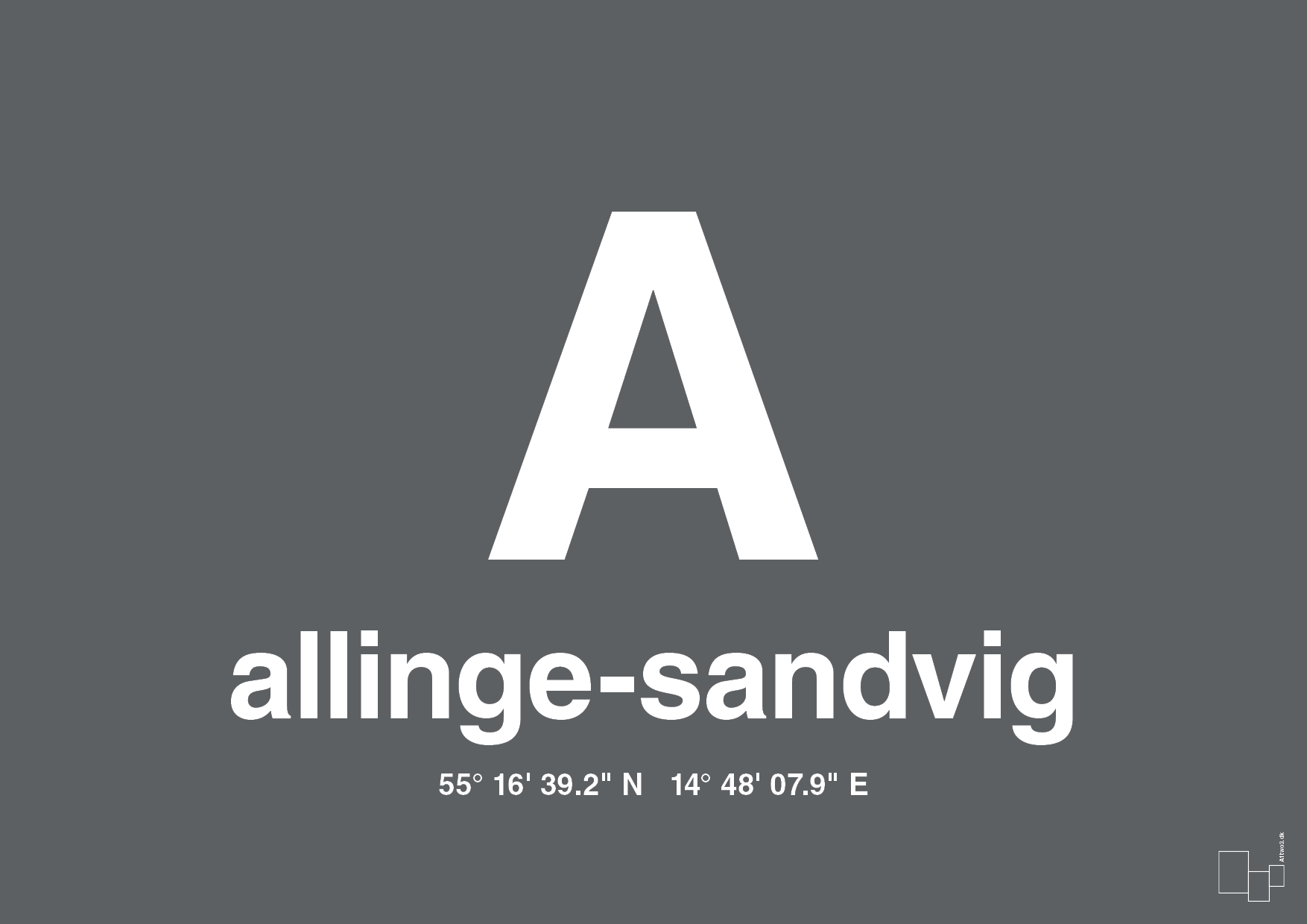 plakat: byplakat allinge-sandvig med koordinater - graphic charcoal-Byer-A1two3
