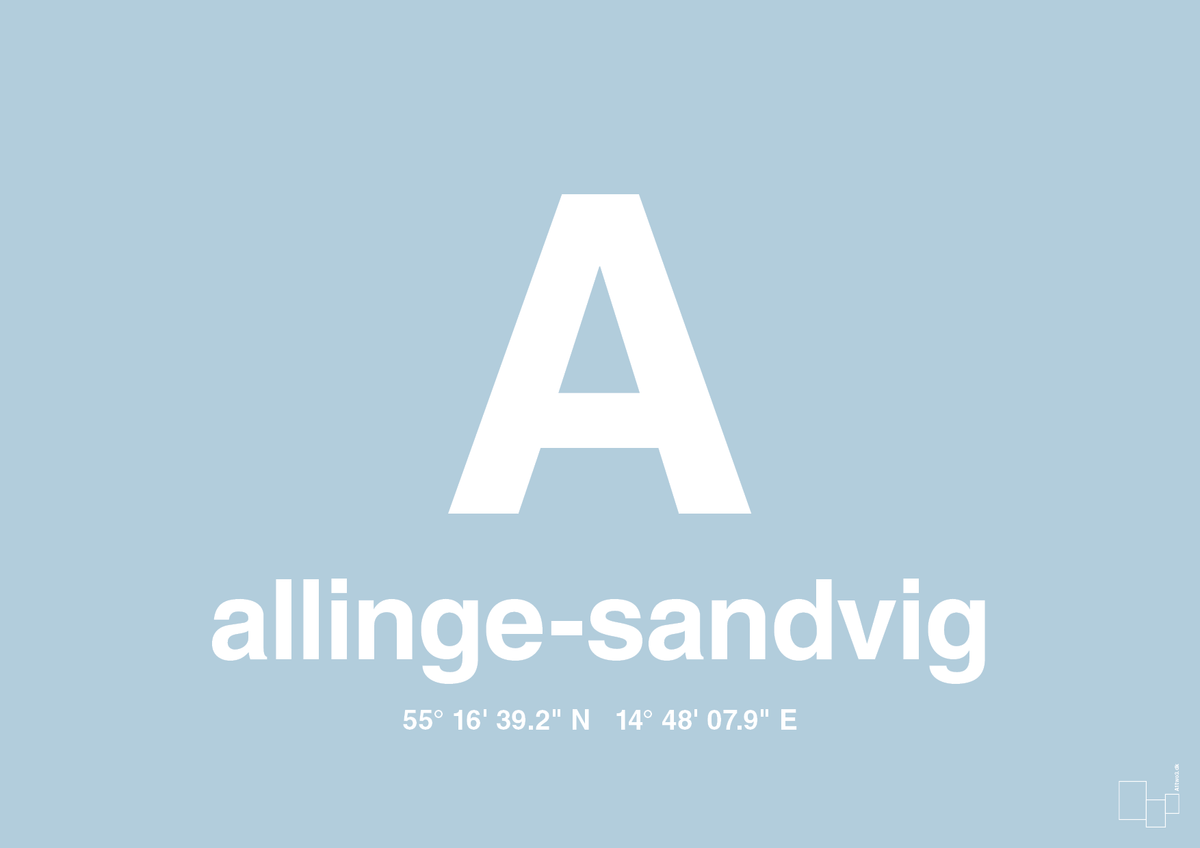 plakat: byplakat allinge-sandvig med koordinater - heavenly blue-Byer-A1two3