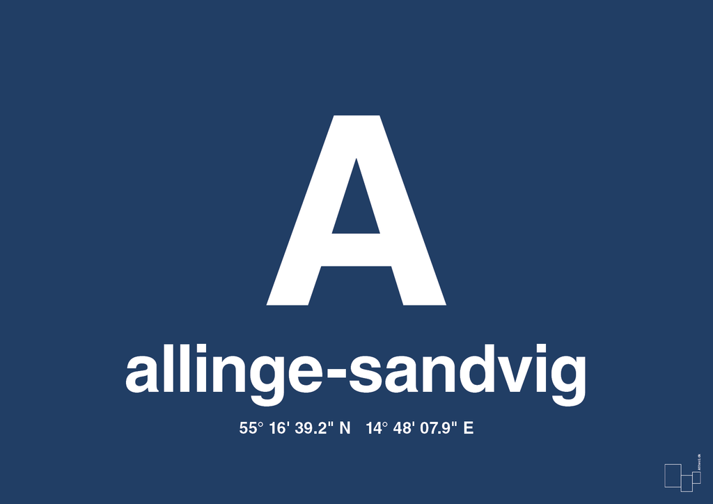 plakat: byplakat allinge-sandvig med koordinater - lapis blue-Byer-A1two3