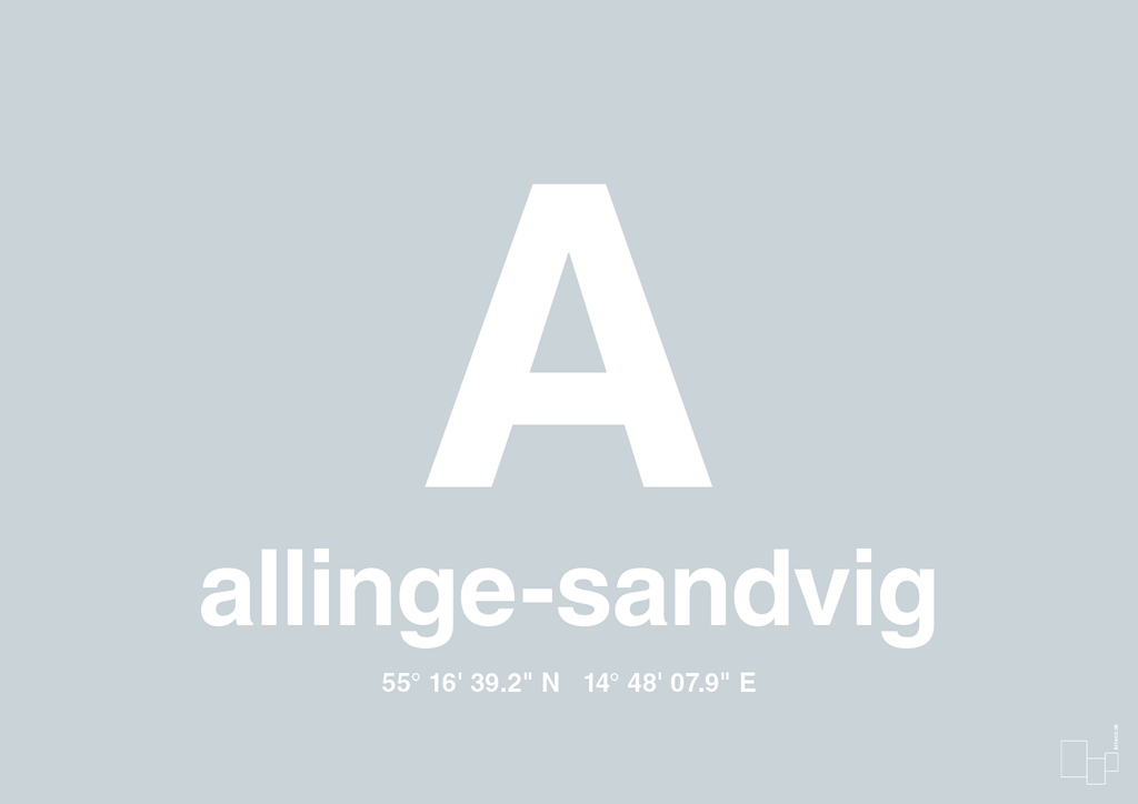 plakat: byplakat allinge-sandvig med koordinater - light drizzle-Byer-A1two3