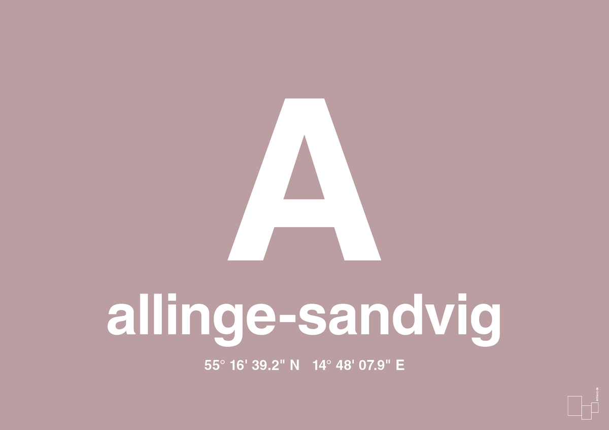 plakat: byplakat allinge-sandvig med koordinater - light rose-Byer-A1two3