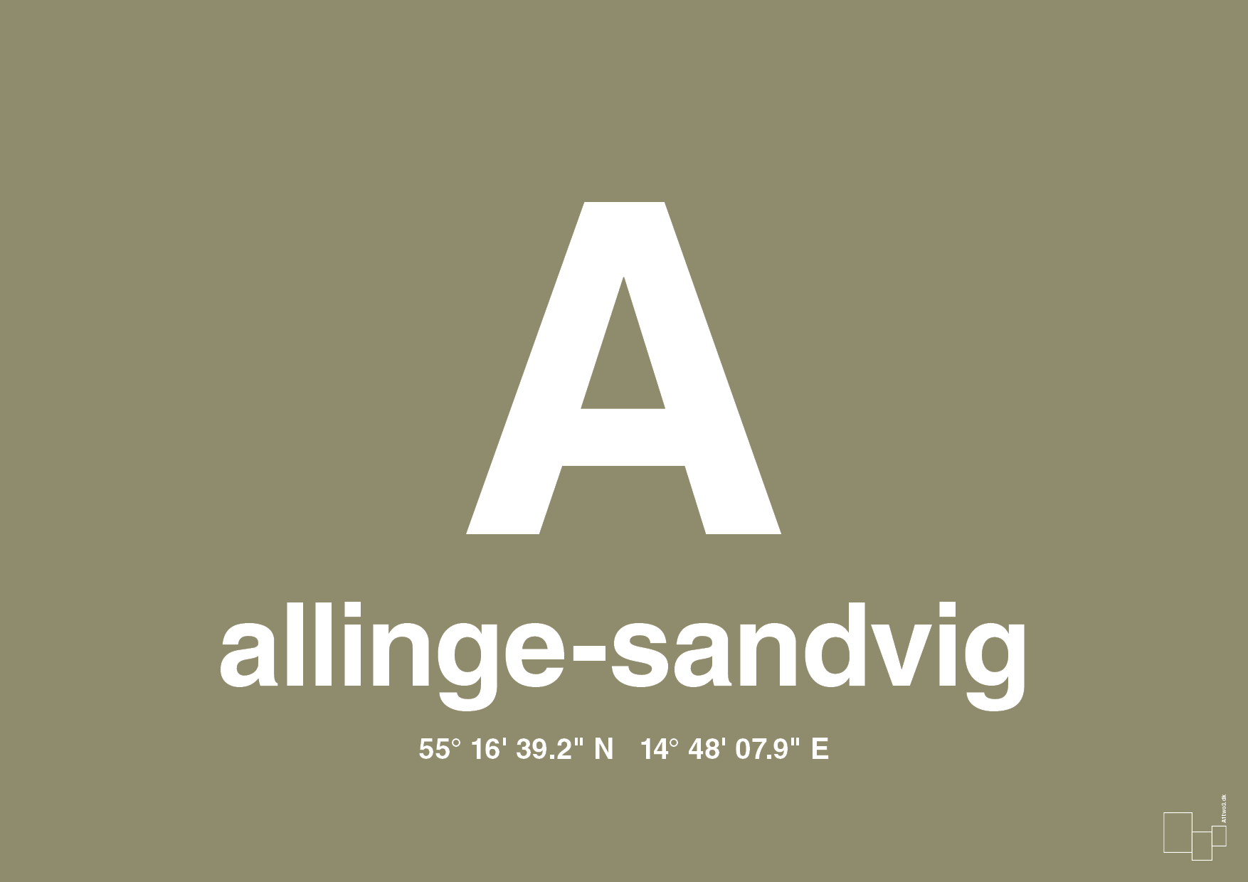 plakat: byplakat allinge-sandvig med koordinater - misty forrest-Byer-A1two3