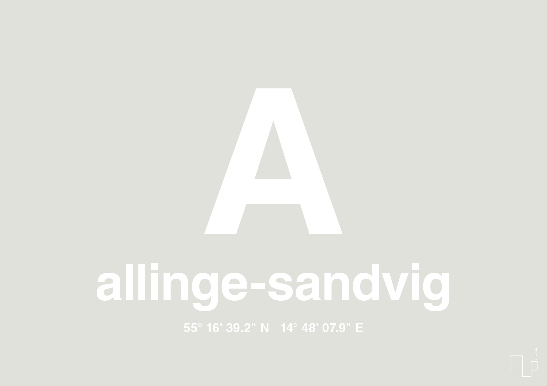 plakat: byplakat allinge-sandvig med koordinater - painters white-Byer-A1two3