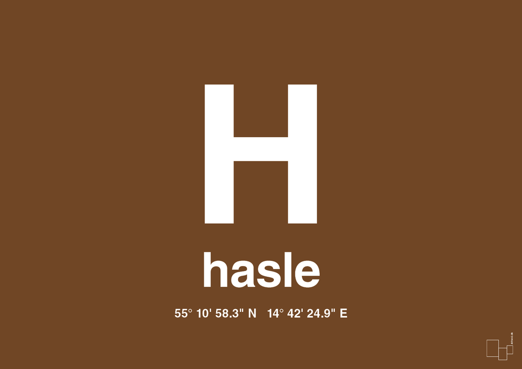 plakat: byplakat hasle med koordinater - dark brown-Byer-A1two3