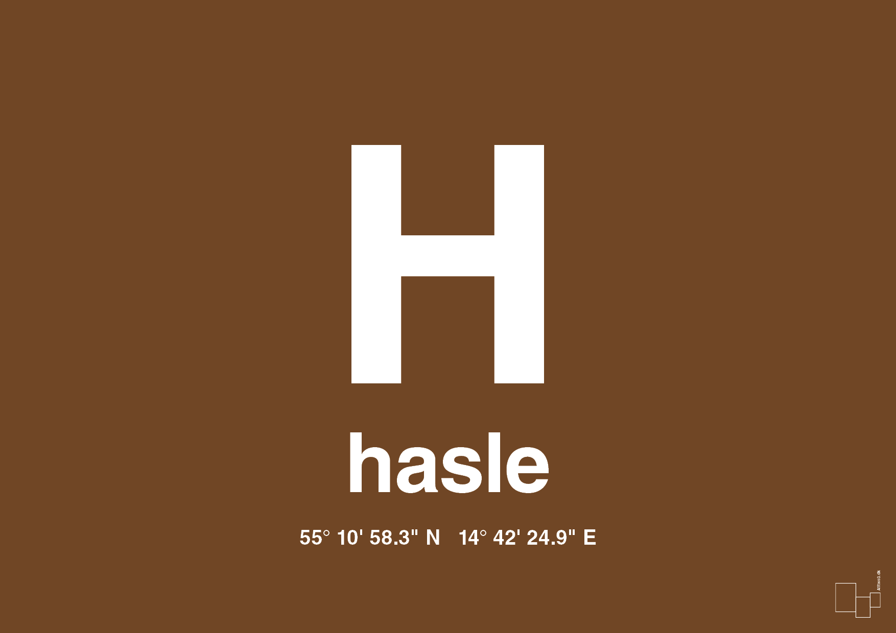 plakat: byplakat hasle med koordinater - dark brown-Byer-A1two3