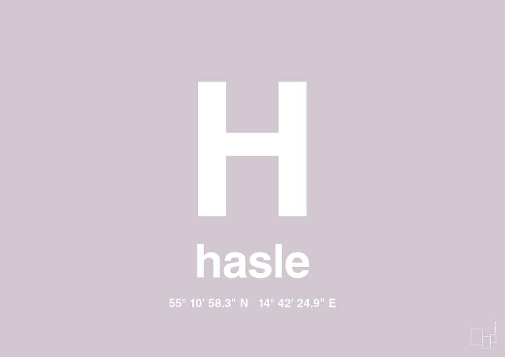 plakat: byplakat hasle med koordinater - dusty lilac-Byer-A1two3
