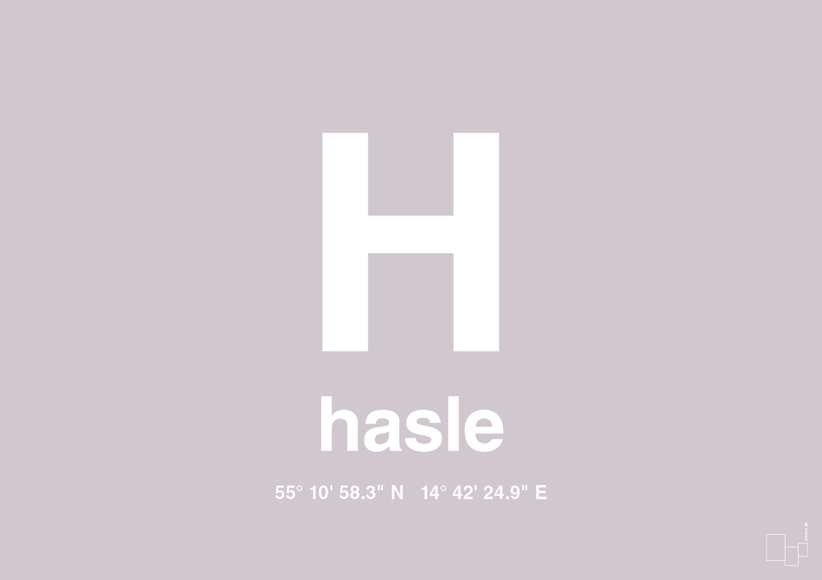plakat: byplakat hasle med koordinater - dusty lilac-Byer-A1two3