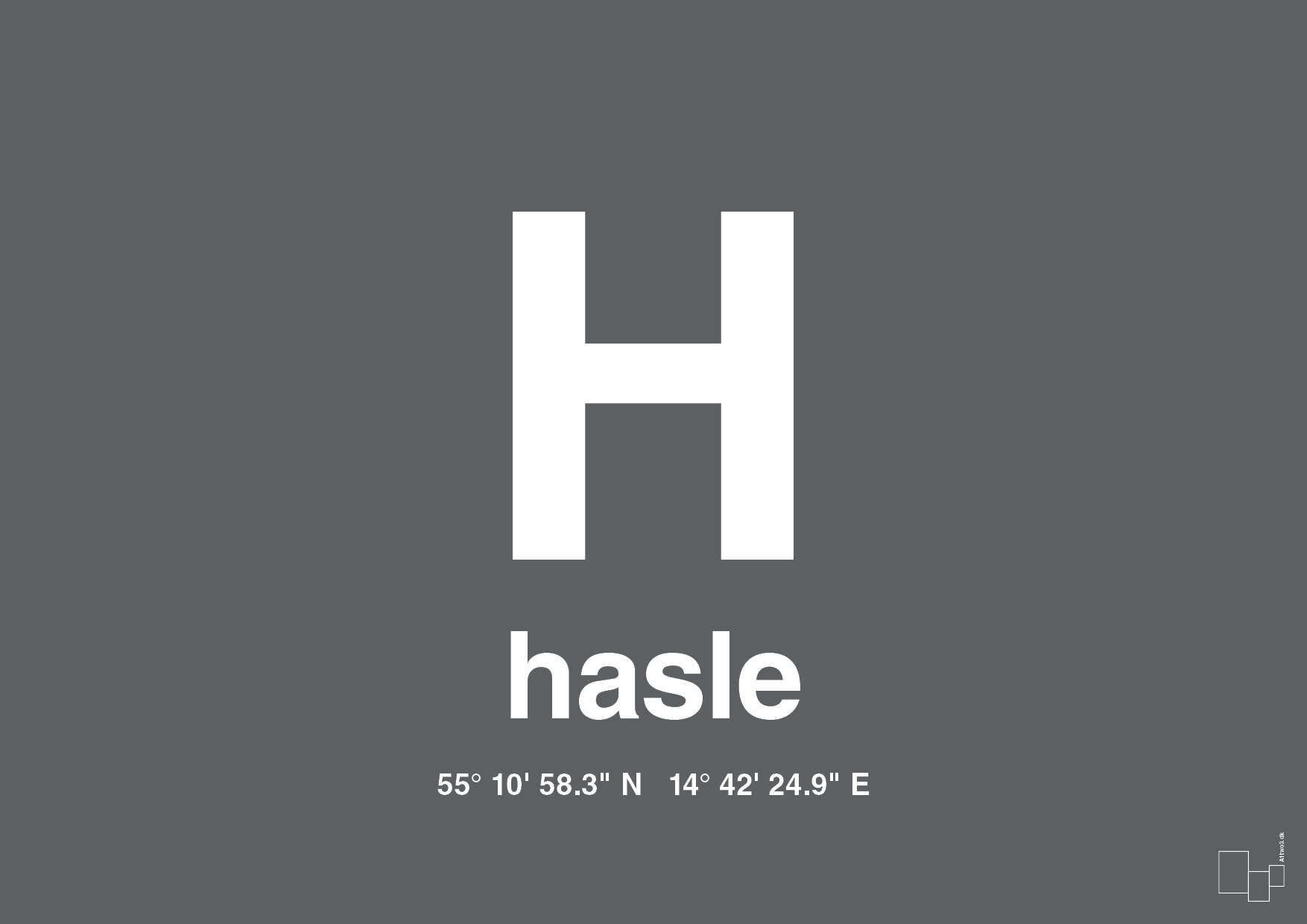 plakat: byplakat hasle med koordinater - graphic charcoal-Byer-A1two3