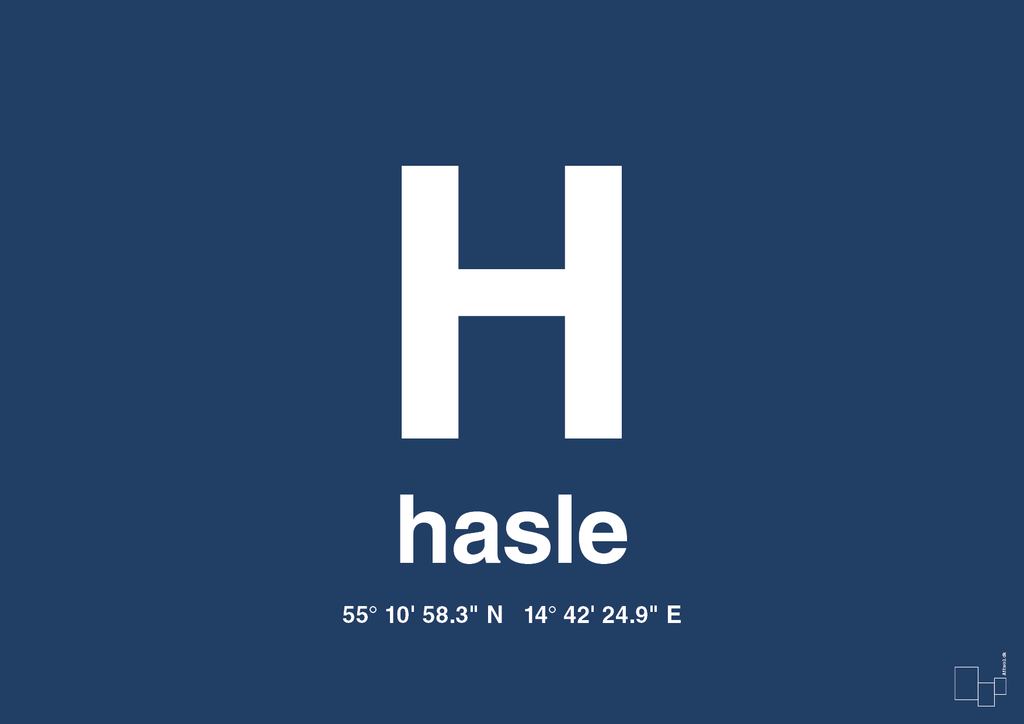 plakat: byplakat hasle med koordinater - lapis blue-Byer-A1two3