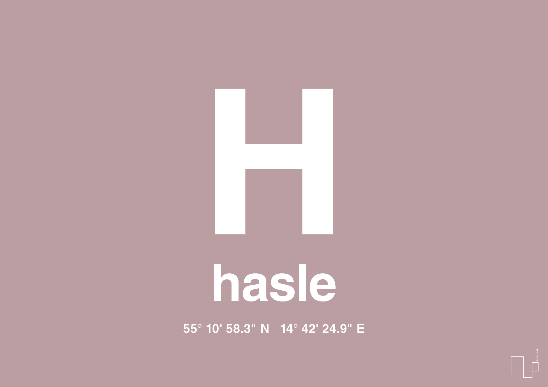 plakat: byplakat hasle med koordinater - light rose-Byer-A1two3