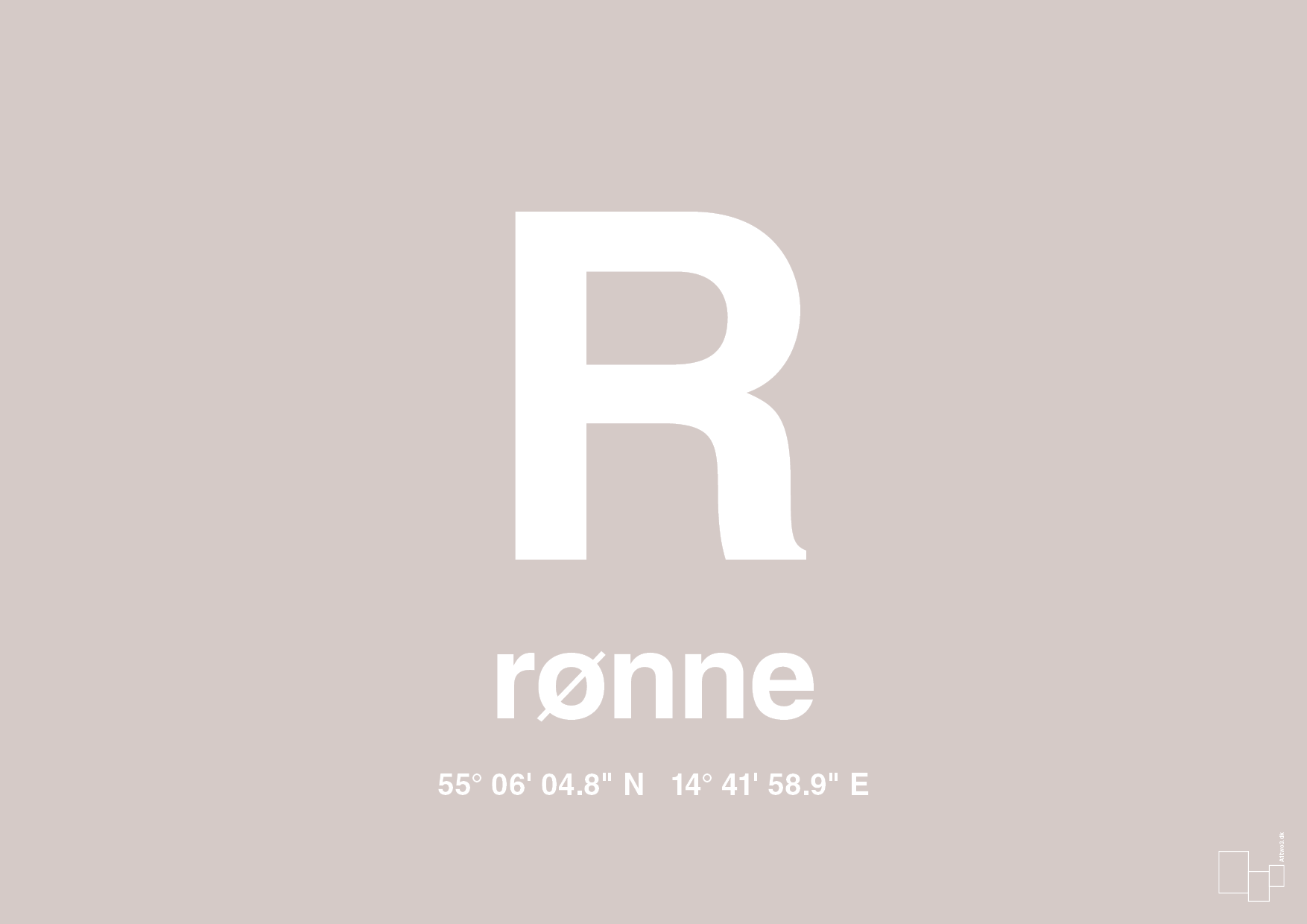plakat: byplakat rønne med koordinater - broken beige-Byer-A1two3