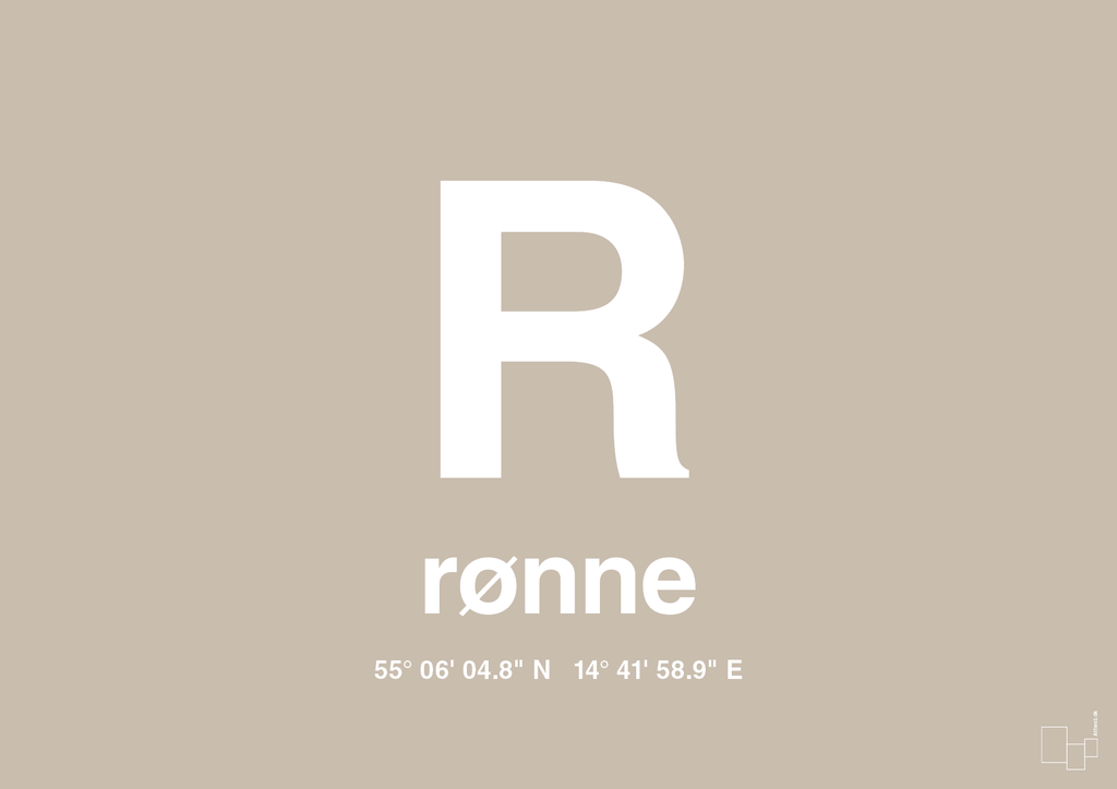 plakat: byplakat rønne med koordinater - creamy mushroom-Byer-A1two3