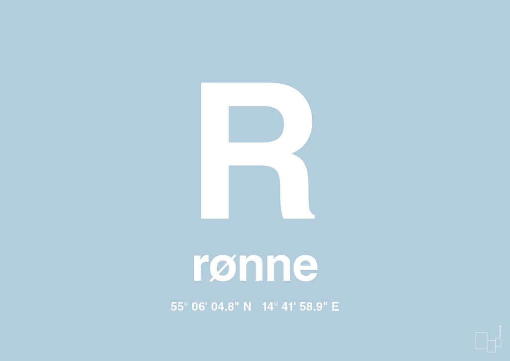 plakat: byplakat rønne med koordinater - heavenly blue-Byer-A1two3